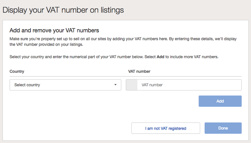 Adding in your VAT number on ebay using the 'Display your VAT number on listings' box