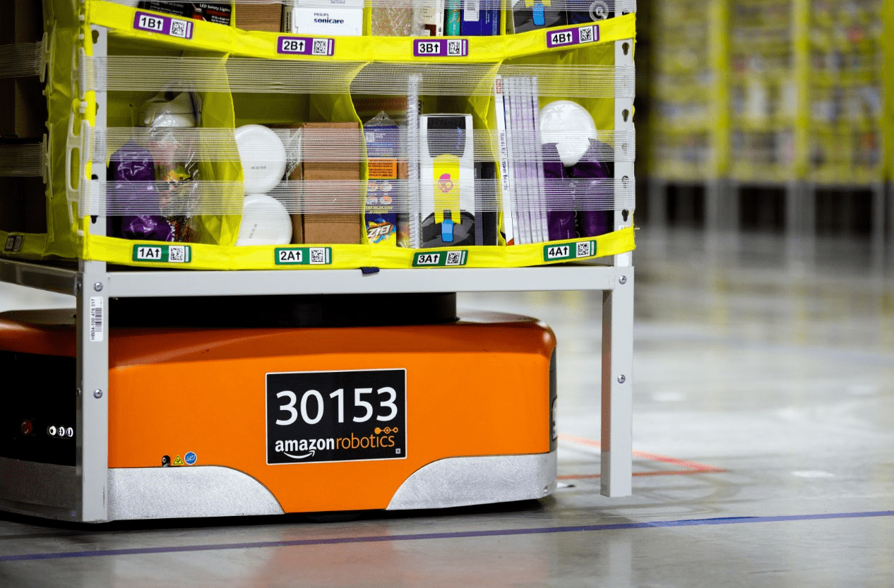 An Amazon Robotics unit assists with fulfillment