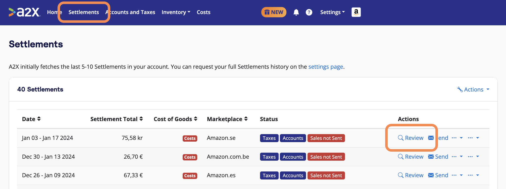 Where to find A2X settlements from Amazon so you can review and send them to Xero
