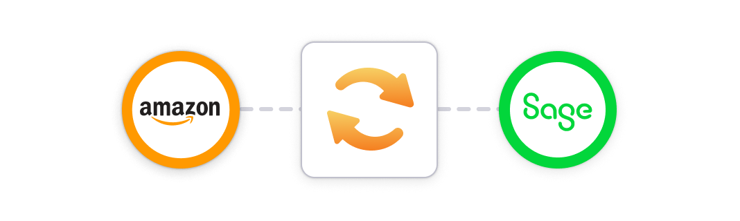 Integrate Amazon and Sage using a data syncing app A high-level, simple diagram showing how a data syncing app could connect Amazon and Sage.