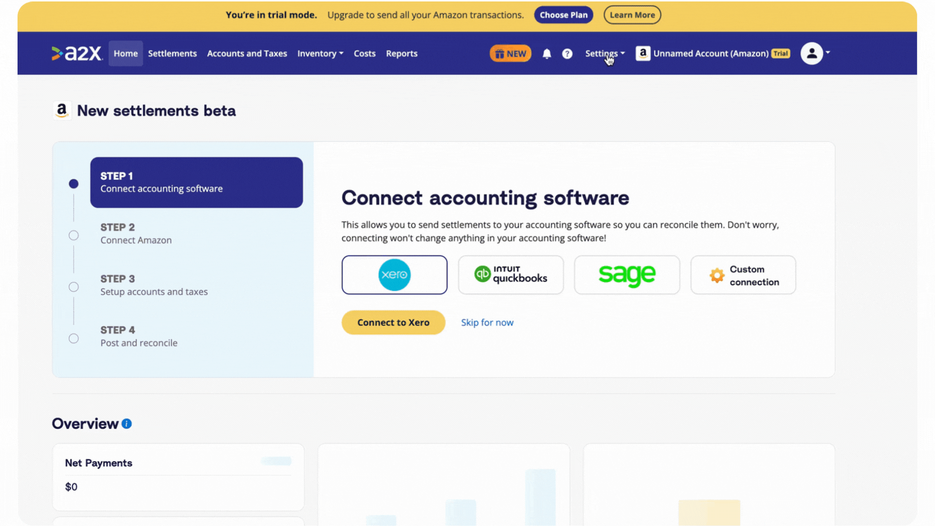 A2X Payouts/Settlements page in Beta Feature
