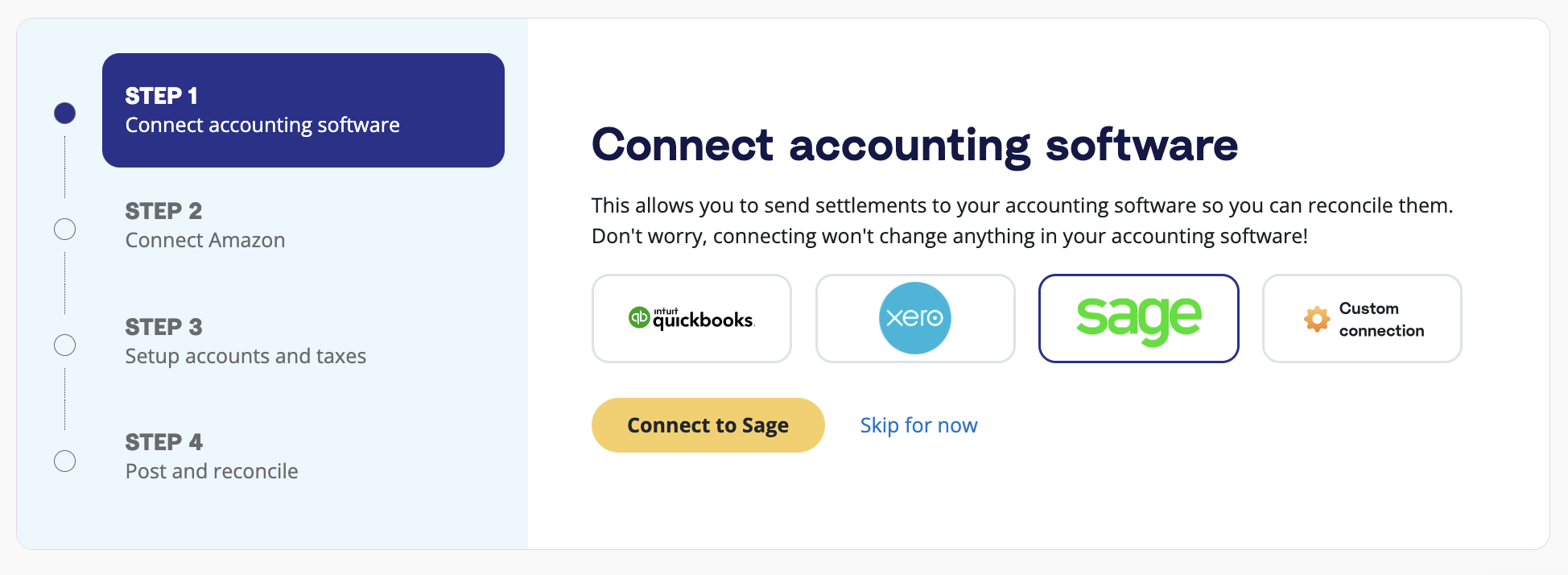 Connect A2X to Sage A prompt in A2X to connect A2X to Sage.