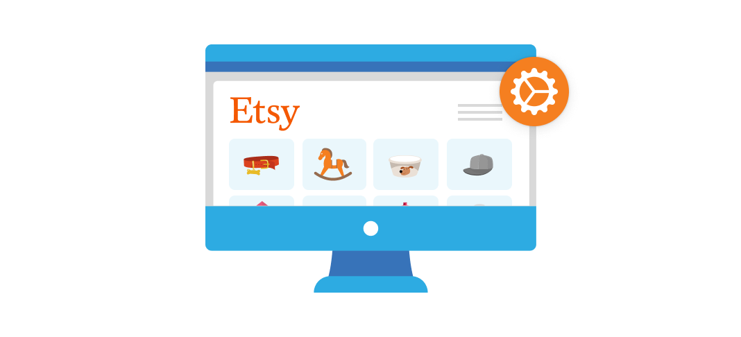 An illustration of a computer screen with Etsy on screen