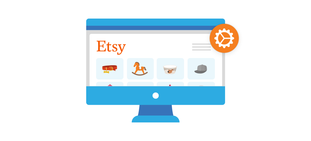 Managing your Etsy sales tax An illustration of a computer screen with Etsy on screen