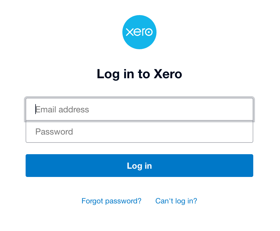 Screenshot of the Xero login page