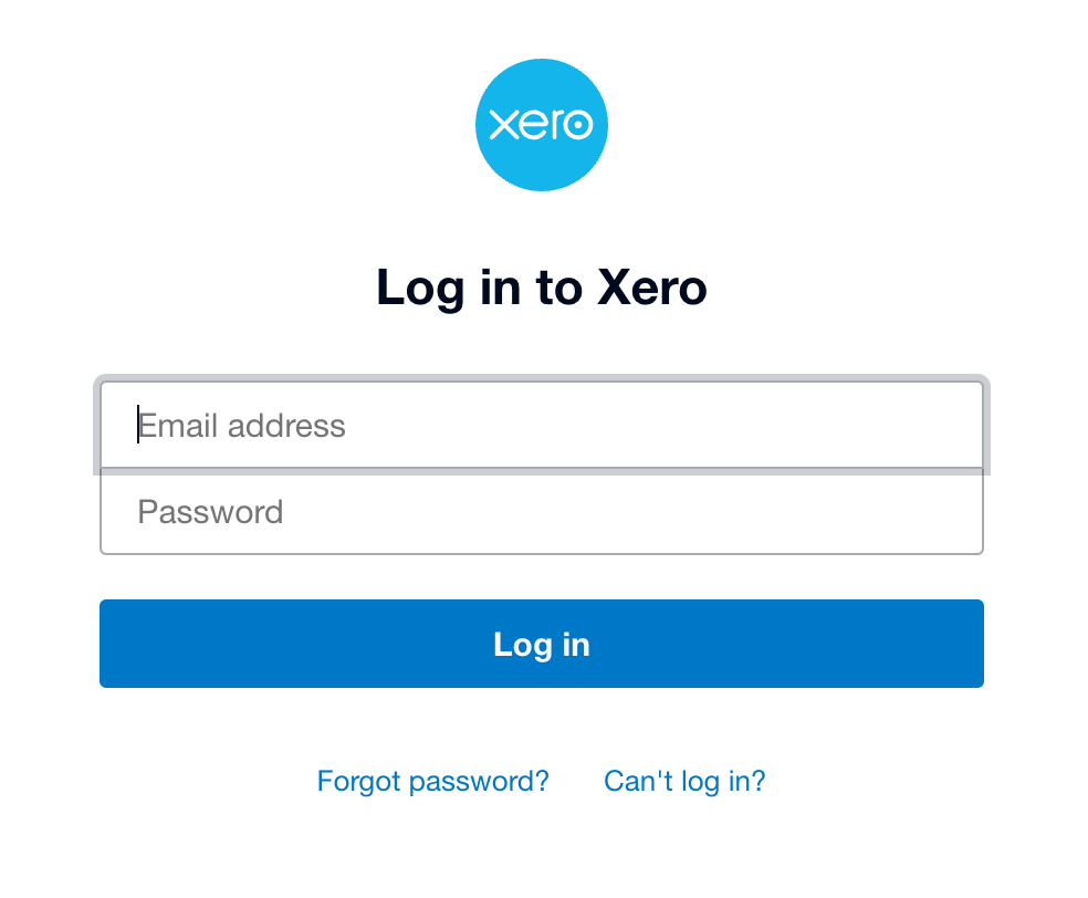 Xero login Screenshot of the Xero login page