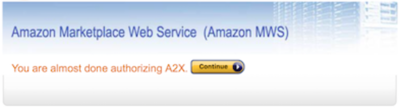 Screenshot showing how to continue to A2X after connecting to Amazon