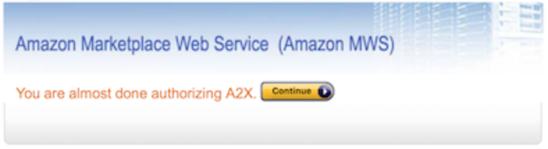 continue to A2X Screenshot showing how to continue to A2X after connecting to Amazon