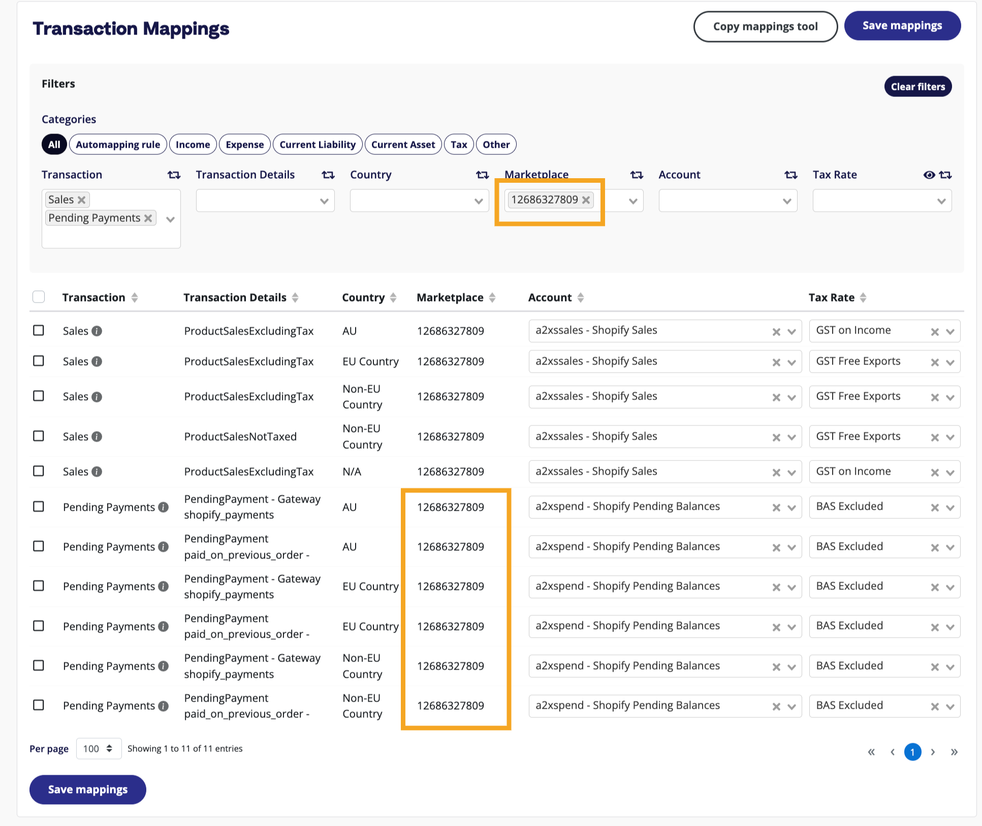 Pending Payment Mapping