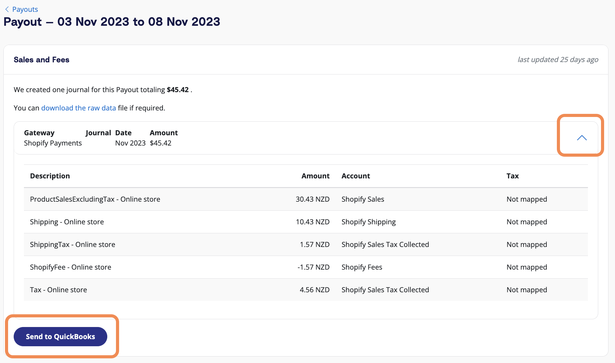 How to review Shopify payouts in A2X and see how A2X has categorized the transactions. Click the 'Send to QuickBooks' button when you're ready.