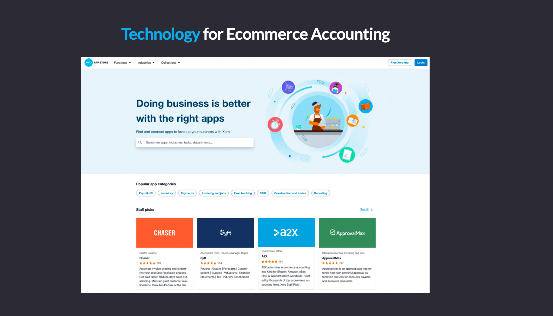 Screenshot of the Xero app store homepage