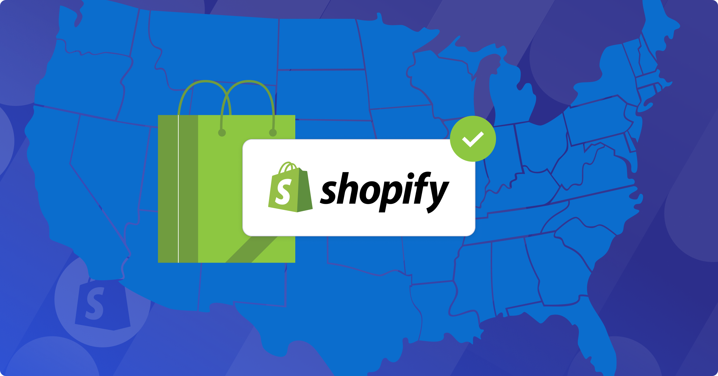 An illustration with the Shopify logo over a map of the USA